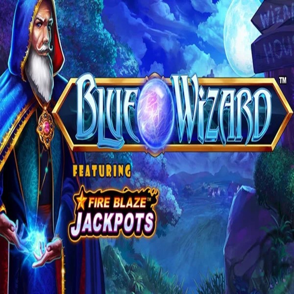 Official Slots logo: Blue Wizard Fire Blaze Jackpots by Rarestone Gaming at Playjonny Casino